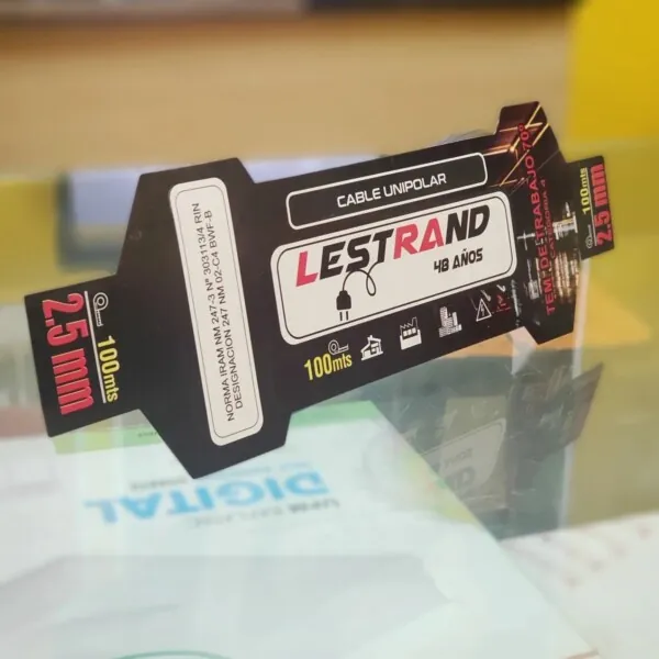 Etiqueta troquelada para el packaging de cables Lestrand.